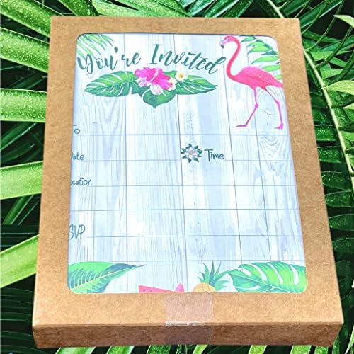 25 pozivnice za zabavu sa omotnicama, popunite u stilu tropsko zelenilo, havajske cvjetove Plumeria, flamingo, ananas i lubenica. Za