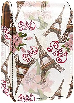 Vintage Futrola za ruž za usne s cvjetnim uzorkom Eiffelovog tornja s ogledalom za kožnu torbicu, držač šminke za šminku, sadrži 3
