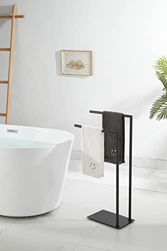 Langpai stalak za ručnike za kupaonicu slobodno stojeći držači dvostrukih ručnika na podlozi, držač ručnika mesinga mat mat crno