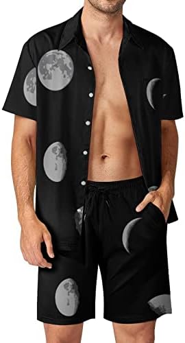 Mjesečeva faza muške havajske košulje s kratkim rukavima i hlača Summer Beach Outfits Loose Fit Tractionsuit