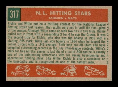 317 Willie Mays/Richie Ashburn NL udarajući Kings Hof - 1959. Topps Baseball kartice Ocjenjivanje Exmt - bejzbol ploča s autogramiranim