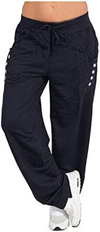 Crne hlače za žene plus treniske veličine slabog porasta hlače Elastične hlače s hlačama od struka Čvrsta s džepovima