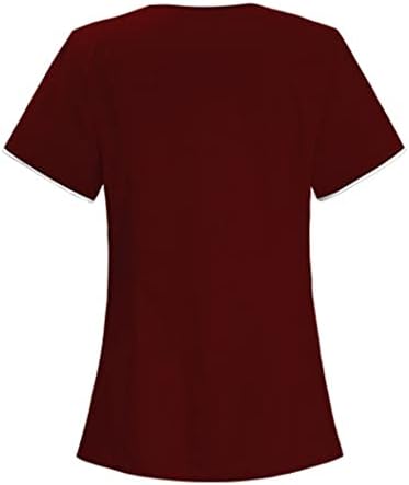 Uskrsna odjeća Žene žene casual kratki rukavi v vrat Radeći majice vrh s džepnom solidnom bojom bluza