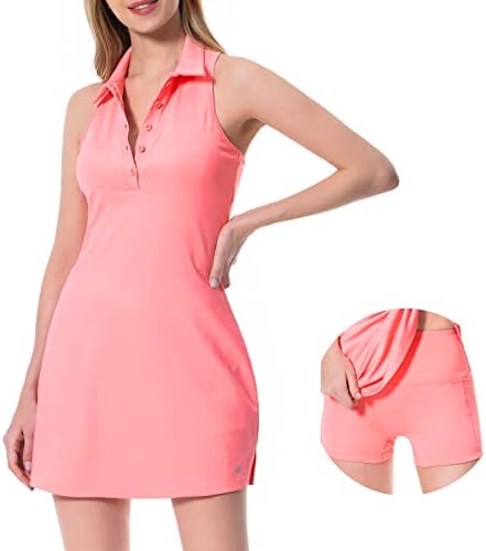 Lightbare ženska polo teniska haljina haljine za golf ogrlice s ugrađenim grudnjakom i odvojivim kratkim hlačama UPF 50+ Brzo suho