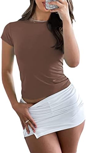 Žene Osnovni vrhovi Kratki rukavi Čvrsta vitka košulja s košuljama za bebe tinejdžere vrat Y2K Crop Top