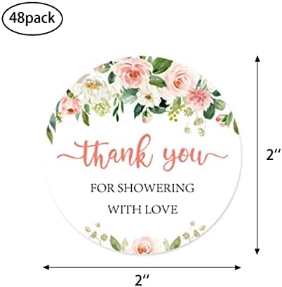 48 komada ružičaste cvjetne naljepnice, cvjetna tema ukrasi za tuširanje za djevojčice, 6 stilova cvjetne zahvalnice naljepnice za
