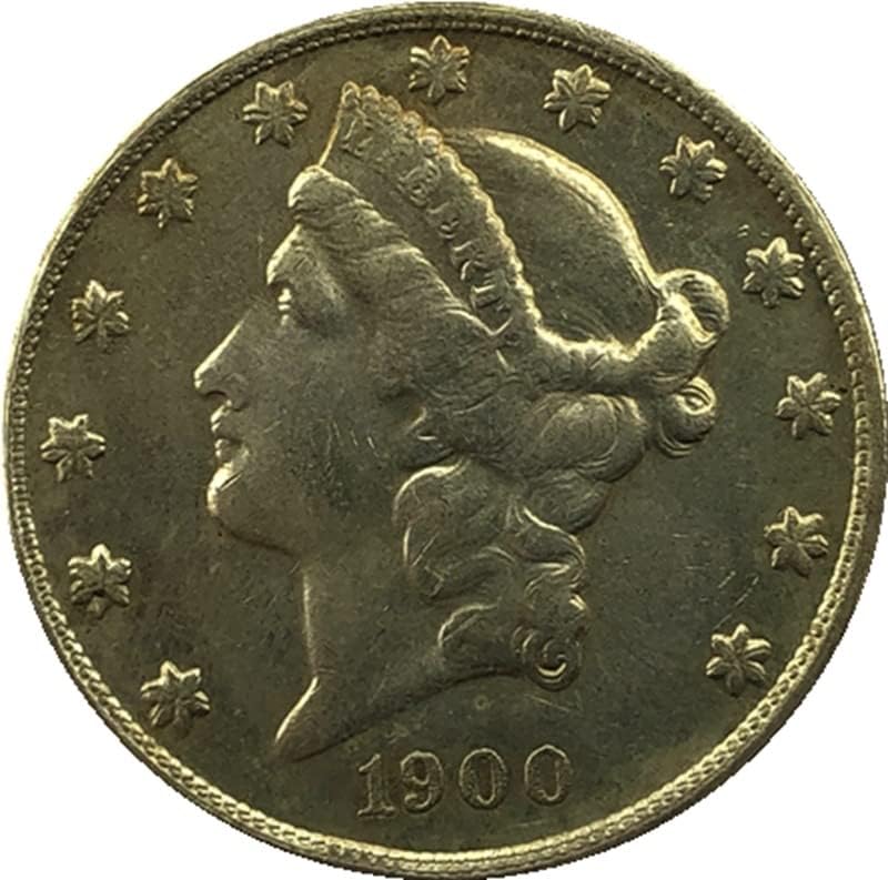 Verzija iz 1900 -ih American 20 Zlatni kovanski mesing Antique Handraft Strani prigodni novčić 34 mm