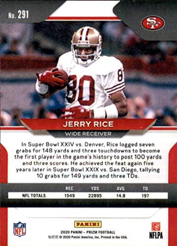 2020. Panini Prizm 291 Jerry Rice San Francisco 49ers NFL nogometna trgovačka karta