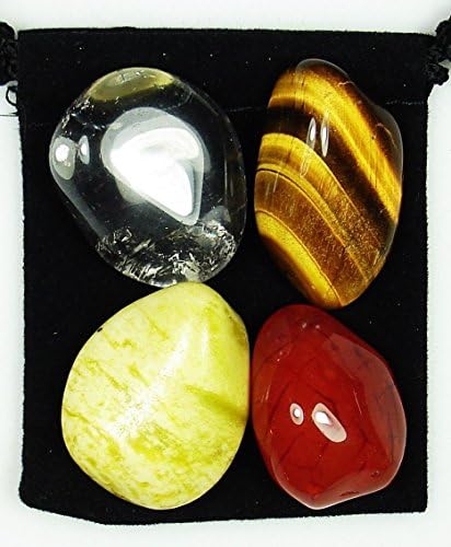Buđenje Kundalini srušeno kristalno zacjeljivanje set s torbicom i opisom - Carnelian, Clear Quartz, Serpentine i Tiger's Eye