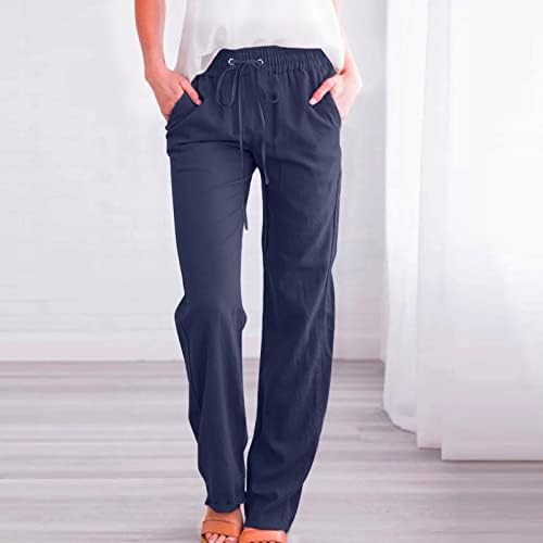Ženske pamučne lanene hlače Ležerne hlače za plažu s elastičnim strukom i širokim nogavicama širokog kroja, ljetne sportske hlače s