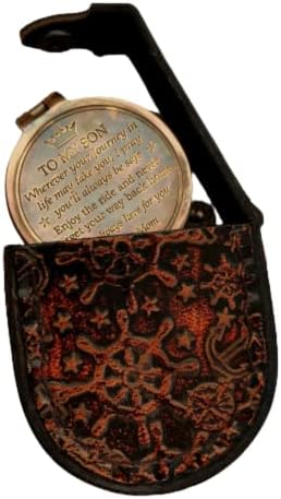 Antikni nautički mesingani ugravirani džepni kompas kompas s kožnim slučajem mama Compass-Mama-Mama do sina-Mama do sina-Mama-Mama