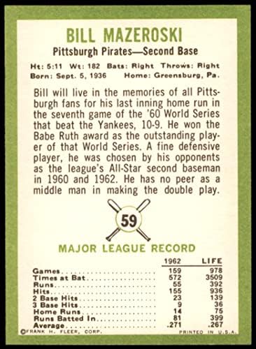 1963. Fleer 59 Bill Mazeroski Pittsburgh Pirates NM+ Pirates