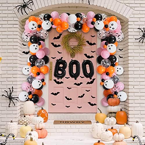100 pcs Halloween Baloon Arch Garland Kit, ružičasta crna narančasta haloween baloni luk s balonima od boo folije, baloni lubanje,