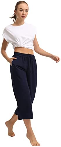 JoJoans Womens Capri hlače široke noge joge hlače izvučene labave udobne treninge atletski kapris sweatpants s džepovima