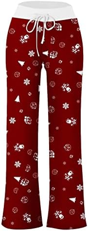 Božićne pidžame hlače za žene visoki struk crvenih plaćenih hlača plus veličina crtanja palazzo lounge široke noge hlače