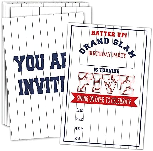 UKEBOBO Pozivnice za zabavu 5. rođendana s omotnicama-Pozivnice za zabavu na baseball zabavi, ukrasi za bejzbol zabave-20 karata s