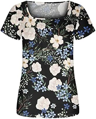 Ženski vrhovi Ljetni modni tiskani labavi fit casual kvadratni vrat kratki rukavi s naplatom majice Drvana bluza za žene