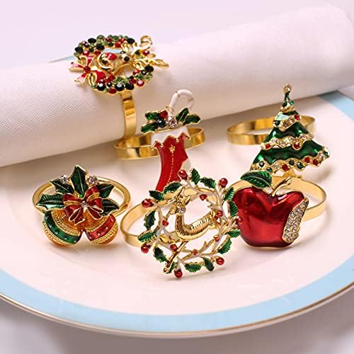 WDDH božićni prstenovi za salvete od jabuka, set od 6 prstenova držača salveta za dekor stola, nosači prstena za salvete od rinestona