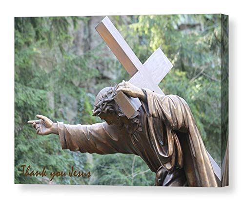 Kršćanska zidna umjetnost na platnu Fotografiju Isusa koji nosi križnu skulpturu Uskrsni poklon brončano zeleni fotografski otisak