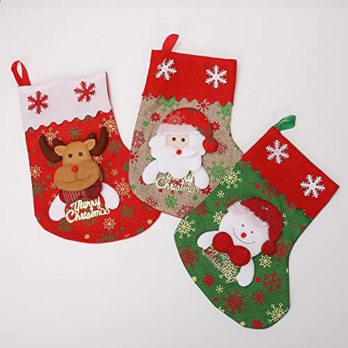 Balagan božićne čarape 3 pakiranje 11 inča Djeda Snowman Reindear Burlap Farmhouse božićne čarape za djecu obiteljska zabava Odmor