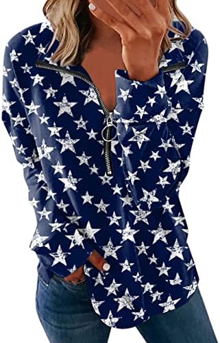 Xinshide dukserica za žene jesena odjeća 1/4 zip rever pulover udobno casual zvjezdani tisak cvjetni print preveliki tunični vrhovi