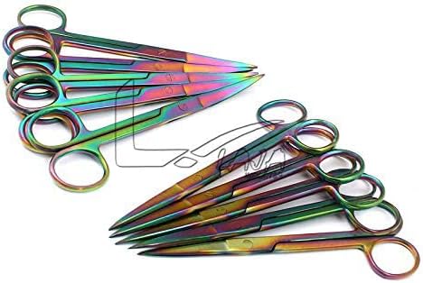 Laja Uvoz set od 10 multitanovih boja Rainbow Radni škara Oštro/oštro 5,5 ravan i zakrivljen od nehrđajućeg čelika