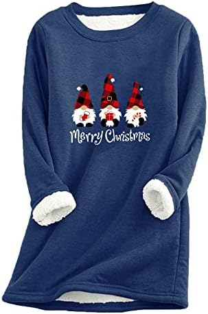 LCEPCY Božićne dukseve za žene tople šerpa obložene puloverova slova tiskano salon za posadu dugih rukava