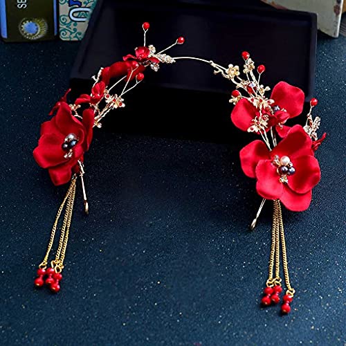 Modni 3 kom/set. crvene biserne cvjetne trake za glavu za žene vjenčane Rese Tiara traka za kosu kineski pribor za mladenkinu kosu