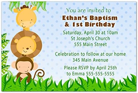30 Pozivnice Personalizirani dječak rođendan i krštenje Jungle Animals Photo papir