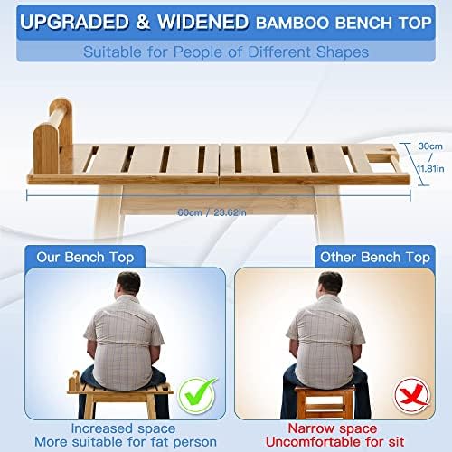 Klupa za tuširanje od bambusa u 2 sloja, 24-inčna spa stolica s policom za odlaganje nogu unutar tuša, za brijanje u hodniku ili kupaonici,