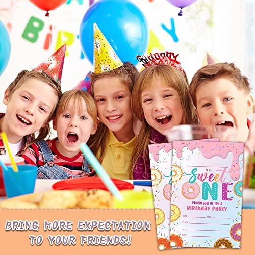 YQV Donut Sweet One Birthday Party Pozivnice, 20-brojni krafni za prvu rođendansku zabavu s omotnicom-hbyqk-b46