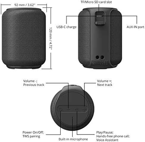 XDCHLK mini zvučnici zvučnika IPX6 Prijenosni zvučnik s 360 stupnjeva surround zvuka, glasovni asistent