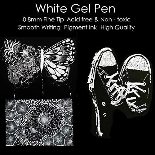Bijele gel olovke, 3 pakiranja, tanka točka 0,8 mm, neprozirne bijele olovke s arhivskom tintom, bijele olovke za valjke za pisanje