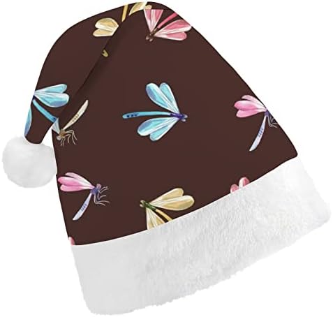 Akvarel slatka leteća vretenca smiješni Božićni šešir Djed Mraz kratki plišani šeširi s bijelim manšetama za božićne blagdanske zabave