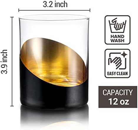 Moderne dizajnerske čaše za koktele od 12 oz u mat crnoj i zlatnoj boji - dvostruka staromodna čaša za viski od 4