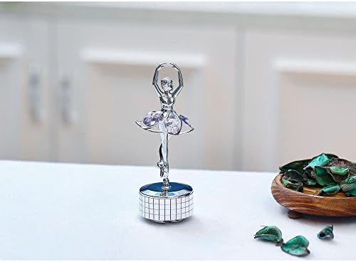 Matashi kromirani baletni plesač za Wind -up Music Box s ljubičastim kristalima, ukrasi za uređenje kućne spavaće sobe Tabletop ukrasi