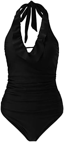 Mtsdjskf pamučni bikini 2023 Ženski kupaći kostim čvrsti v vrat ruffle elegantni vitki plivački kostim kratke hlače