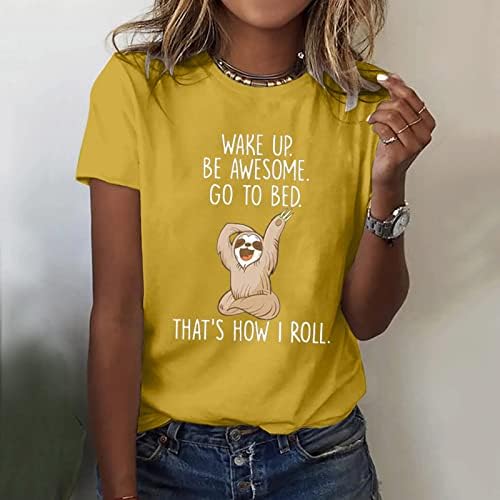Ladies Ljetni vrhovi pamučna mješavina majice s kratkim rukavima s govoreći smiješne slatke životinje grafički pulover majice