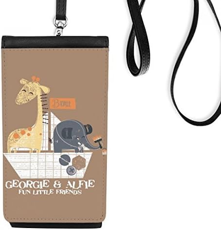Žiraffe slon crtani životinjski smeđi telefon za telefonske torbice za visenje mobilne vrećice crni džep
