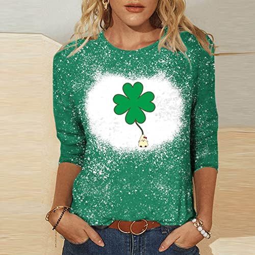 Četiri košulje djeteline za žene za žene 3/4 rukava St Patricks Day bluze Lucky Green Shamrock Graphic Tees Top Pulovers