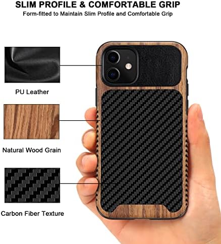 Tendlin magnetska futrola kompatibilna s iPhone 11 staze drvene zrno s teksturom od ugljičnih vlakana, dizajn kože hibridno vitko kućište