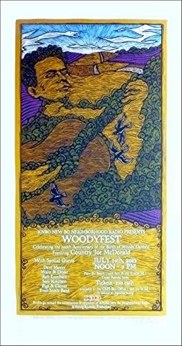 WoodyFest plakat Woody Guthrie 100. bday Country Joe potpisan svileni zaslon
