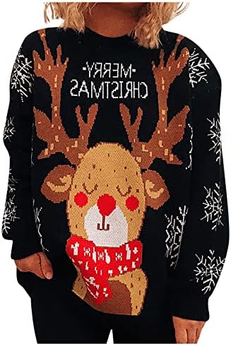 Ženski predimenzionirani džemperi ležerni okrugli vrat Dugi rukavi božićni džemper Top Zima