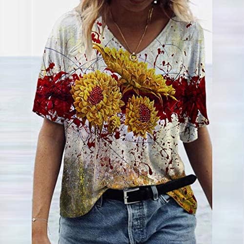 Majice kratkih rukava za žene cvijeće Plus veličina Okrugli vrat tiskana majica s dugim rukavima