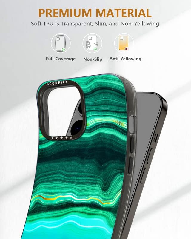 SCORPIFY iPhone 14 Pro CASE Kompatibilno s Magsafeom za Malahite zeleni mramorni dizajn, Slatka telefonska poklopca za žene djevojke,