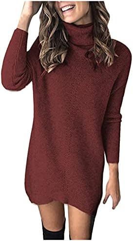 Ženska džemper haljina s dugim rukavima pletenica pulover pulover vrat pletenica haljina za džemper za 2022