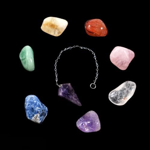 Luma dragulji veliki premium čakra kristalni set - 7 prirodnih zacjeljujućih kristala kamenja, pravog ametista klatna s lancem u vreći