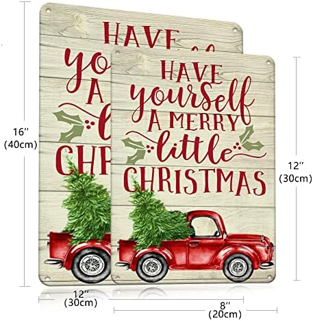 Božićni dekor potpisuje seoske kuće ukrasni crveni kamion vintage zidne ukrase - imajte sebi veseli mali božić 8x12 inča -16