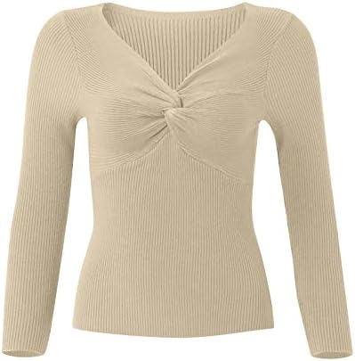 Džemperi s dugim rukavima ženski nisko izrezani udobnost tanko omotana lijepo pleteni vrhovi ženska čvrsta boja jesenski atletski