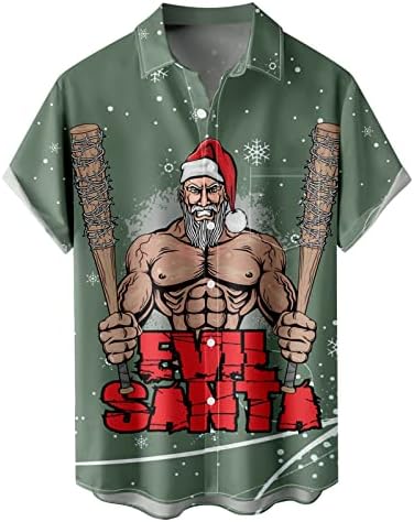 ZDDO božićni muški gumb dolje dolje majice kratkih rukava, smiješni Xmas Djed Mraz tiskani košulja za kuglanje dizajnerske košulje